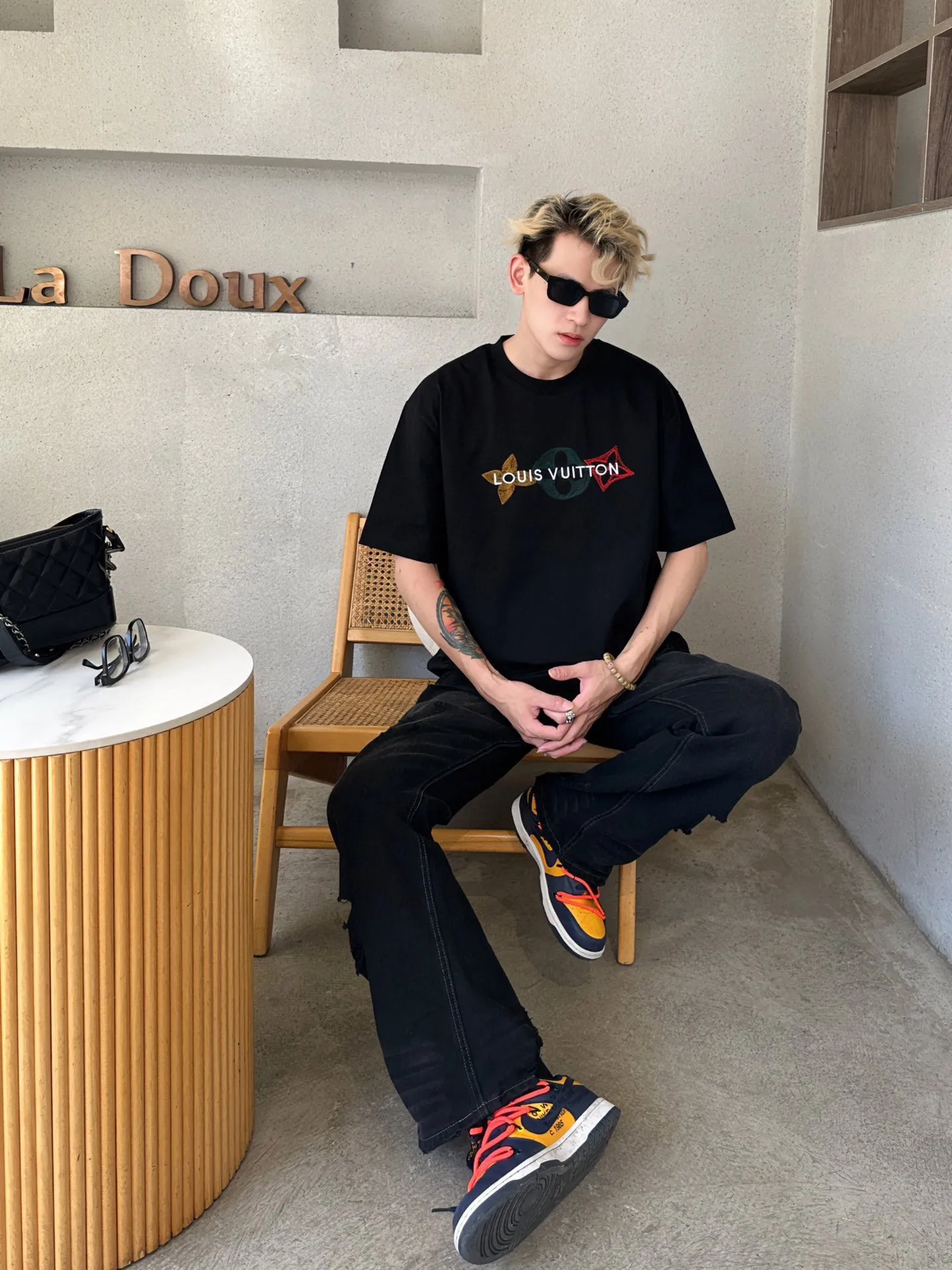 Louis Vuitton/Louis Vuitton 24ss embroidered three-letter short sleeves